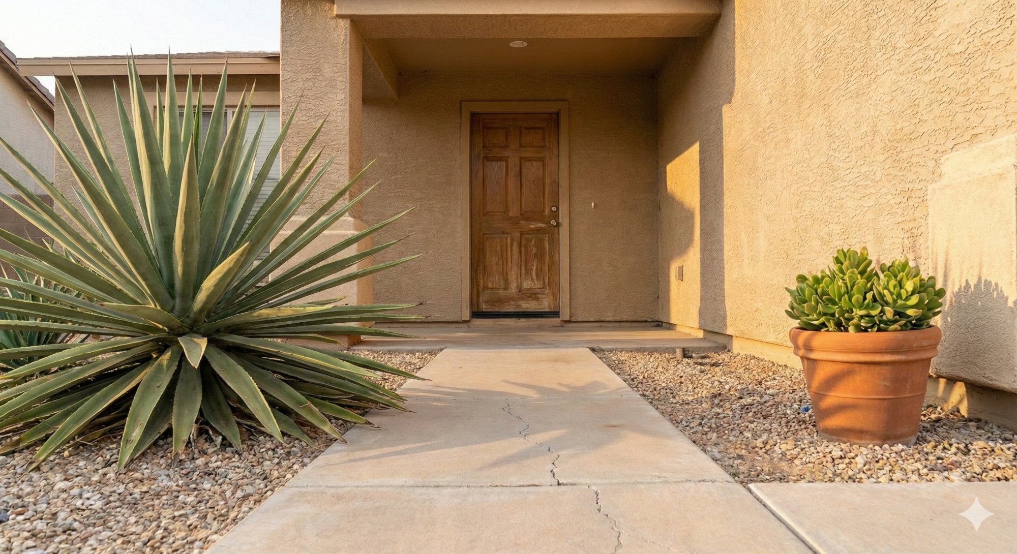Entry after: healthy succulent, clean gravel, welcoming