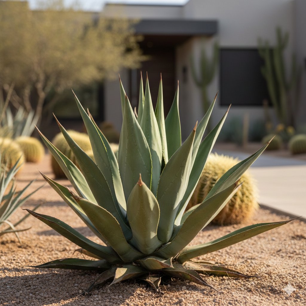 Well-maintained agave in desert landscaping