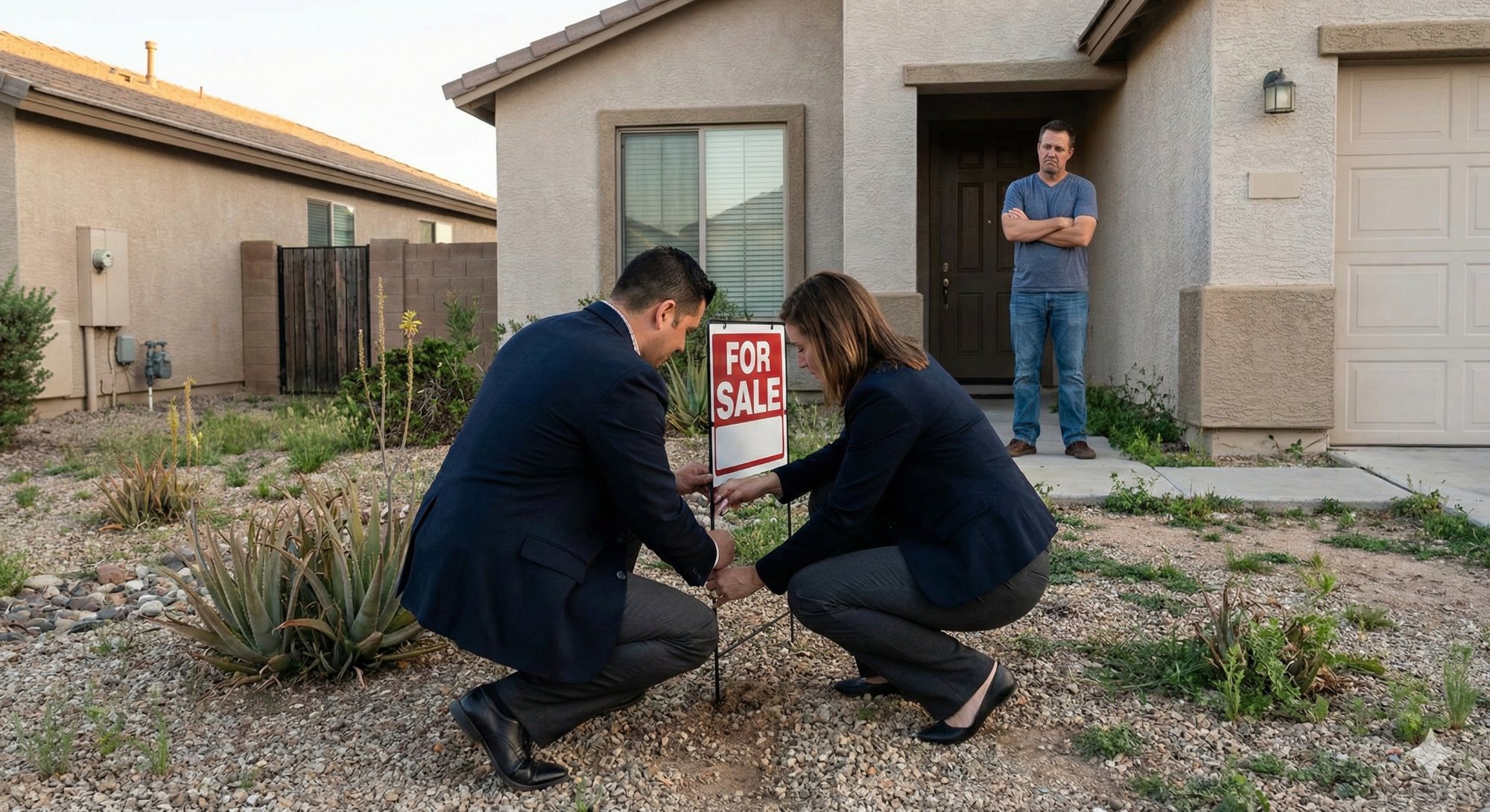 For Sale sign planted in yard that needs work